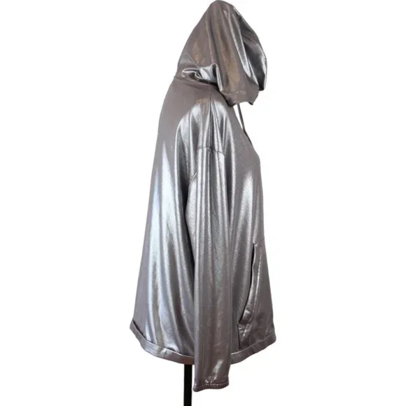 H&M Coachella Silver Sports Jacket Size Medium Zipper Hoodie Metallic D203 - Picture 5 of 14